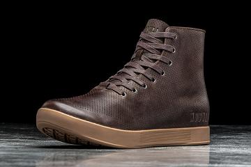 Brown Nobull High-Top Brown Leather Men's Trainers | CA U1395Z